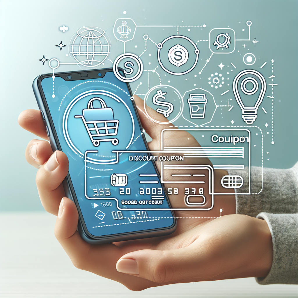 Nærbilde av kredittkort, rabattkupong og mobilapp på lys bakgrunn som symboliserer smart økonomi og sparing